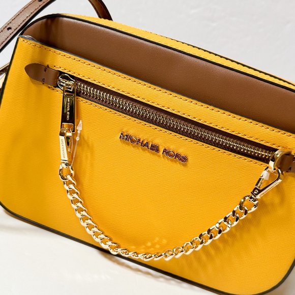 Michael Kors Jet Set East West Chain Shoulder Crossbody Bag Jasmine Yellow/Brown - Picture 5 of 9